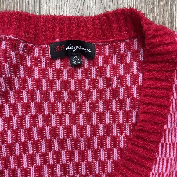 33 Degrees Christmas Cardigan Knit Sweater Plus Size 3XL Red Boxy Sparkle Button - Picture 3 of 10